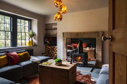 The living room at Padstone Farmhouse, Cornwall