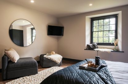 A double bedroom at Padstone Farmhouse, Cornwall