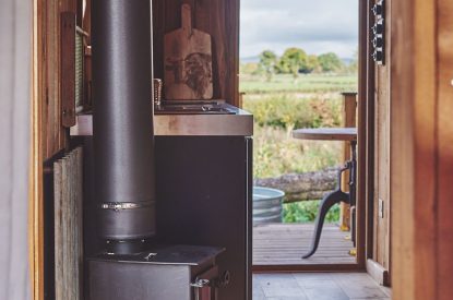 The log burner at Big Sky Hideaway, Herefordshire