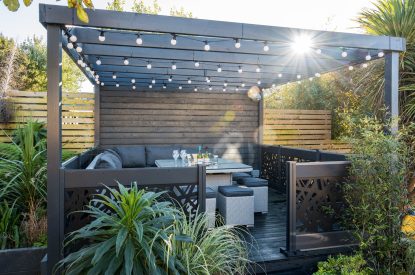 The outdoor dining area at Porthleven View, Cornwall