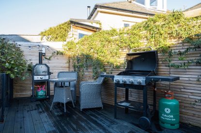 The barbeque area at Porthleven View, Cornwall