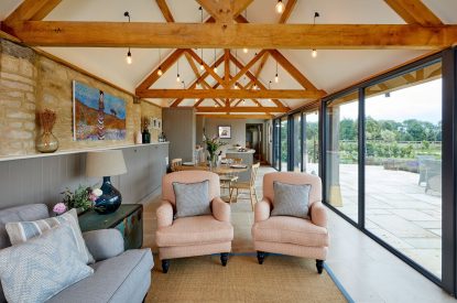 The open-plan living space at Milk Barn, Cotswolds