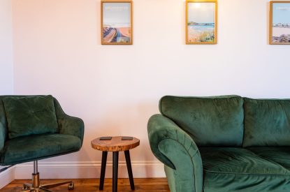 The living room at Millook View Farmhouse, Cornwall