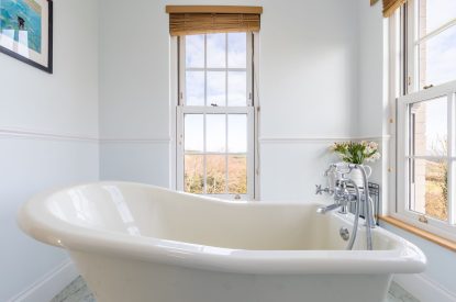 The free standing bath at Millook View Farmhouse, Cornwall