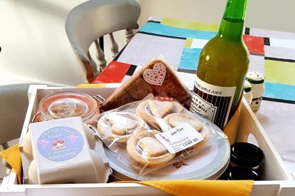 A welcome basket at Wood Cottage, Worcestershire
