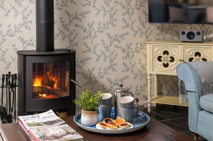 The log burner at Turnstone Cottage, Devon