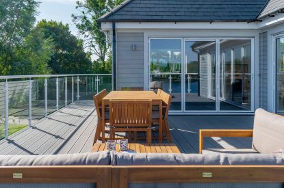 The balcony at Lakefront Lodge, Cotswolds