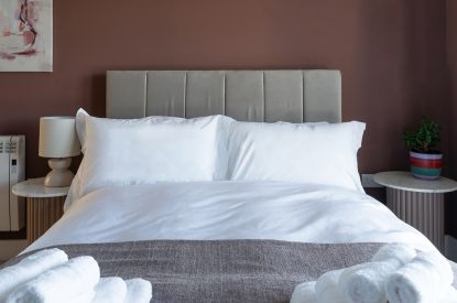 A double bedroom at Lakefront Lodge, Cotswolds