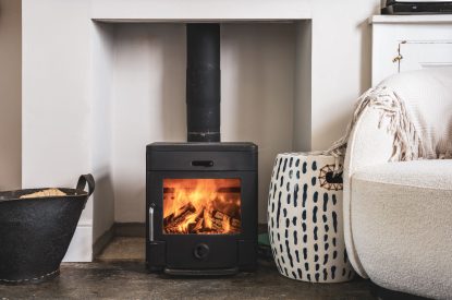 The log burner at 5 The Quay, Devon