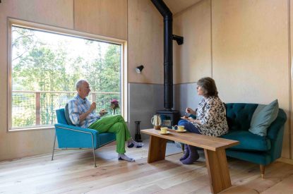 A couple sitting in the living room at Ermine, Scotland