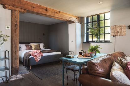 The bedroom at Redbrick Studio, Devon