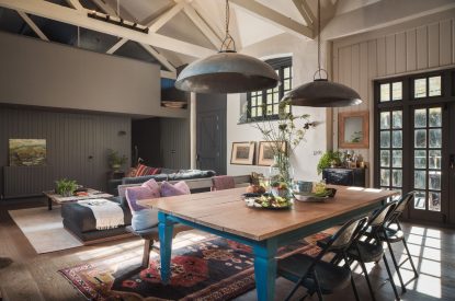 The dining and living space at Redbrick Loft, Devon