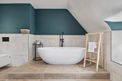 A free standing bath at Teacher's Cottage, Gower