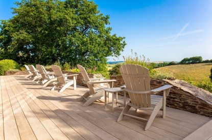 The deck chairs overlooking the countryside at Dartington Cottage, Devon