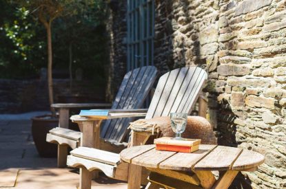 Deck chairs on the patio outside Fern House, Devon