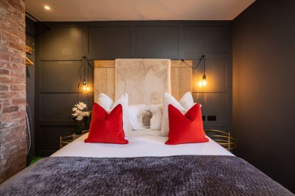 A king-size bedroom at Southside Townhouse, Cheshire