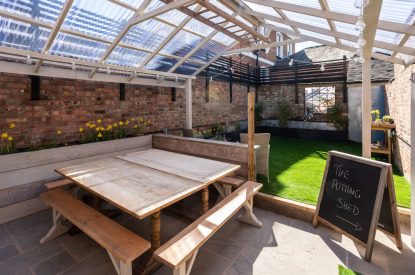 Outdoor dining space at Southside Townhouse, Cheshire
