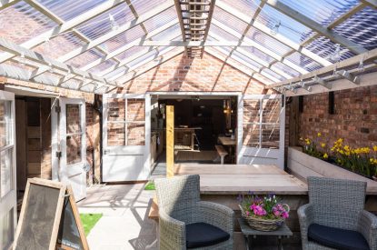 The outdoor entertaining area at Southside Townhouse, Cheshire