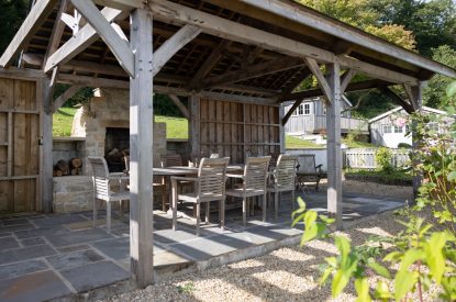 Outdoor dining area at Little Haven, Gower