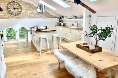 Open plan kitchen diner at Luxury Penthouse, Cotswolds