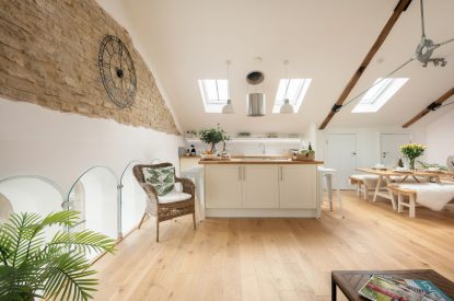 Open plan kitchen diner at Luxury Penthouse, Cotswolds