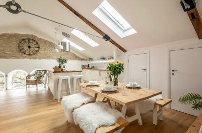 Open plan kitchen diner at Luxury Penthouse, Cotswolds