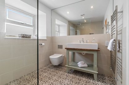 A shower room at Channel View, Oxwich 