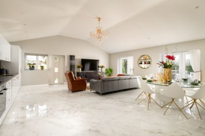 Open plan living space at Sunset Retreat, Kent