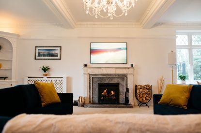 The living room at The Vineyard Lake House, Malvern Hills