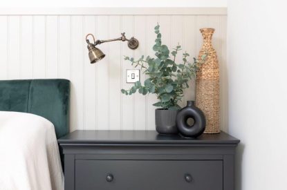 A king size bedroom at The Foaling Box at Lanhill, Wiltshire