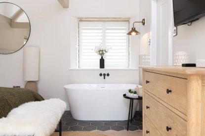 The rolltop bath at The Foaling Box at Lanhill, Wiltshire