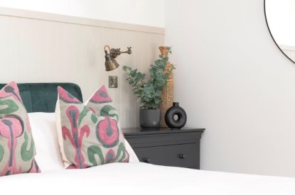 A king size bedroom at The Foaling Box at Lanhill, Wiltshire