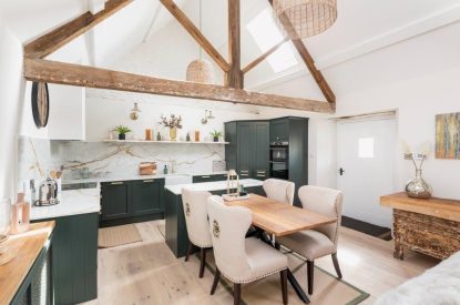 The kitchen diner at The Foaling Box at Lanhill, Wiltshire