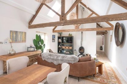 The living room at The Foaling Box at Lanhill, Wiltshire