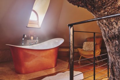 Free standing copper bath at Nature's Nest, Malvern Hills