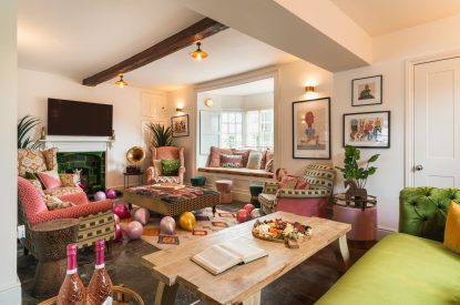 The living room at The Great Hall, Chapmanslade, Wiltshire