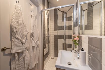 A shower room at The Pool house, Chapmanslade, Wiltshire