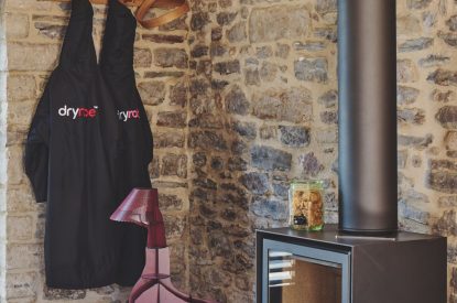 Wood burning stove at Somerset Estate, Glastonbury, Somerset
