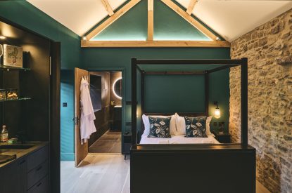 A four poster bedroom at Somerset Estate, Glastonbury, Somerset