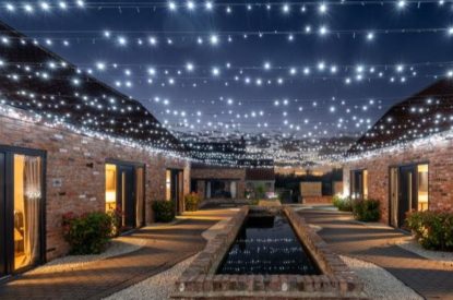 The courtyard at night at Sherwood Lodge, Sherwood Forest