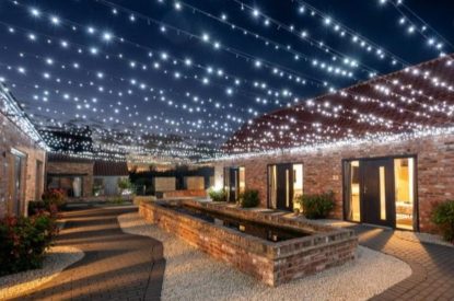 The courtyard at night at Sherwood Lodge, Sherwood Forest