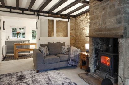 The wood burner at Springhill Cottage, Cotswolds
