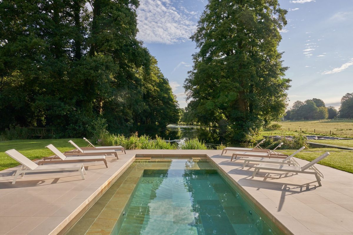 The heated outdoor swimming pool at Edgewater House, Hampshire