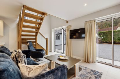 Open plan living space at Oxwich Retreat, Gower