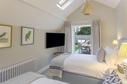 The twin bedroom at The Painswick Retreat, Cotswolds