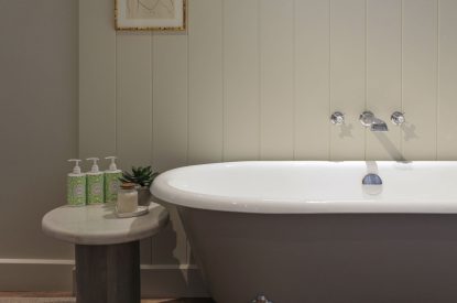 The roll top bath at The Painswick Retreat, Cotswolds