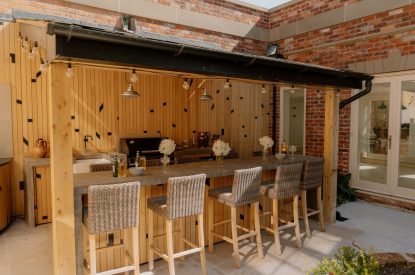 The outdoor bar and kitchen area at Cheshire Manor, Bickerton