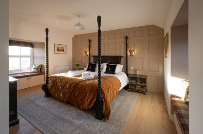 A king sized bedroom at Fernbrae Farmhouse, Perthshire