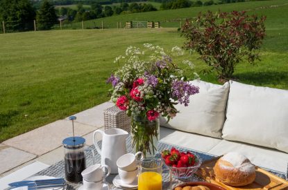 Outdoor seating area at Fernbrae Farmhouse, Perthshire
