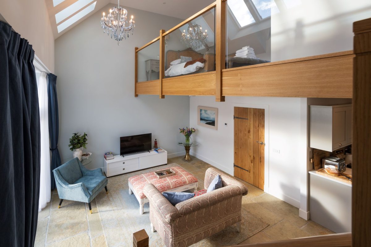 Open plan living space at Lochan Cottage, Perthshire